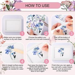 Elegant Floral Adhesive Transfers – 12 Sheets for DIY Decor, 5.5 x 5.7 Inches