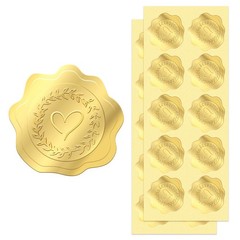 300 Pcs Embossed Gold Foil Stickers with Heart and Garland Pattern for Sealing