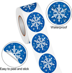 Winter Snowflake Label Stickers Roll, 1.5 Inch, 500 Pcs round Stickers