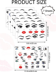 7 Sheets Face Stickers for Crafts, Make a Face Stickers Funny Mouth Eyes Lips No