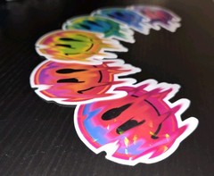 Lot Of 6 Stickers 2.5”x2.5” Smiley Face Trippy Rainbow Holographic Sticker