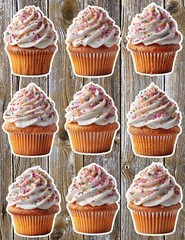 Vanilla Cupcake Die Cut Vinyl Stickers Set Scrapbooking Laptop Water Bottle
