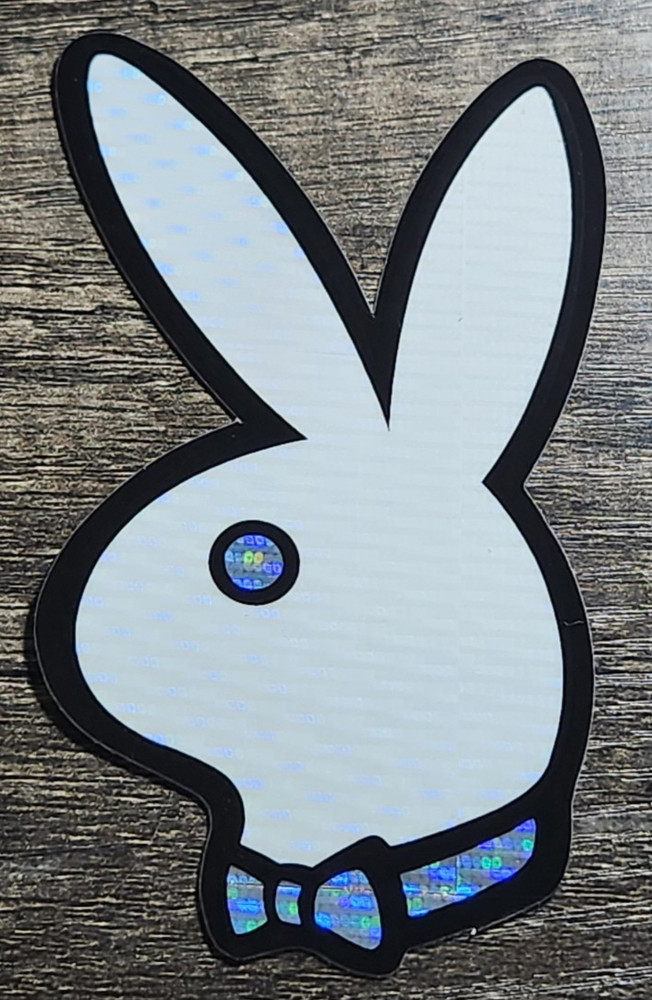 Vintage White PLAYBOY BUNNY Prism Glitter Vending Machine Sticker Rabbit Head