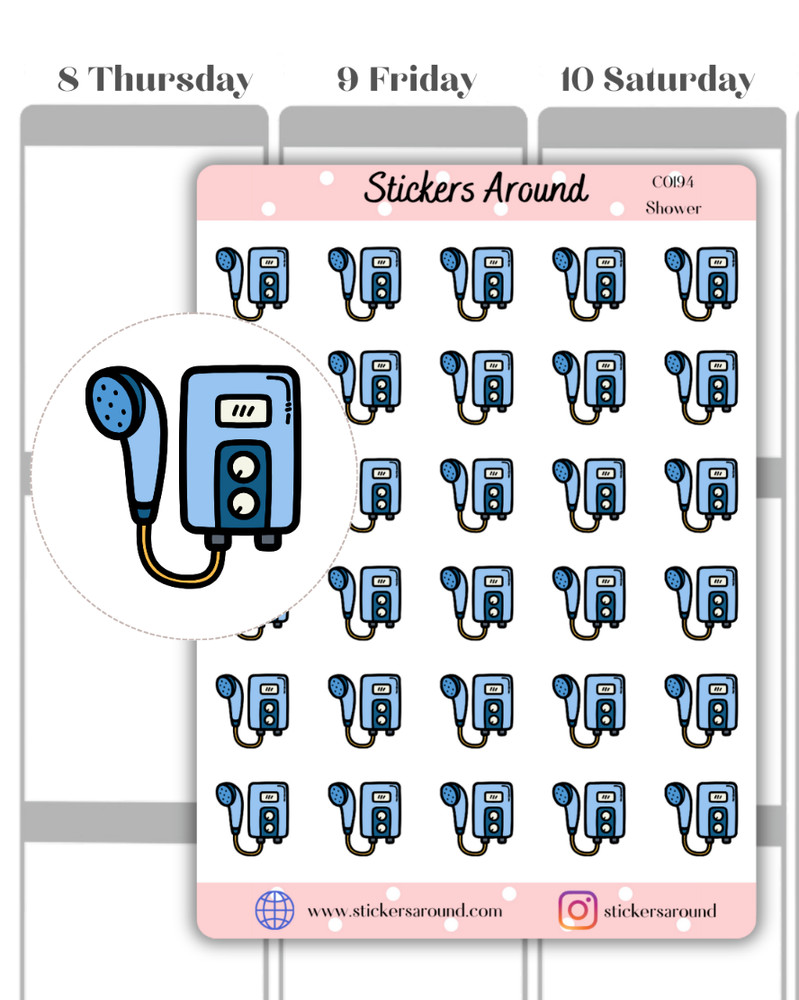 Shower Head Icon Planner Sticker, Calendar and Bullet Journal Stickers