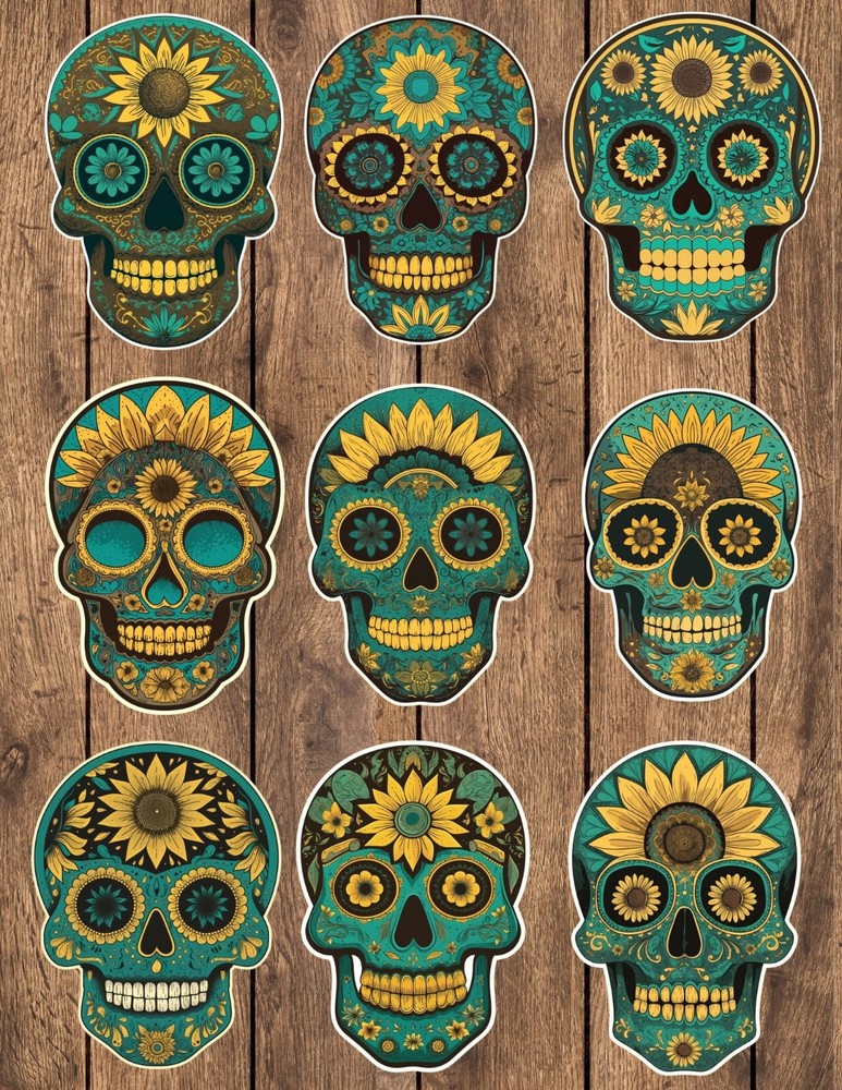 Sunflower Sugar Skull Die Cut Stickers Set Scrapbooking Laptop WaterBottle