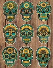 Sunflower Sugar Skull Die Cut Stickers Set Scrapbooking Laptop WaterBottle