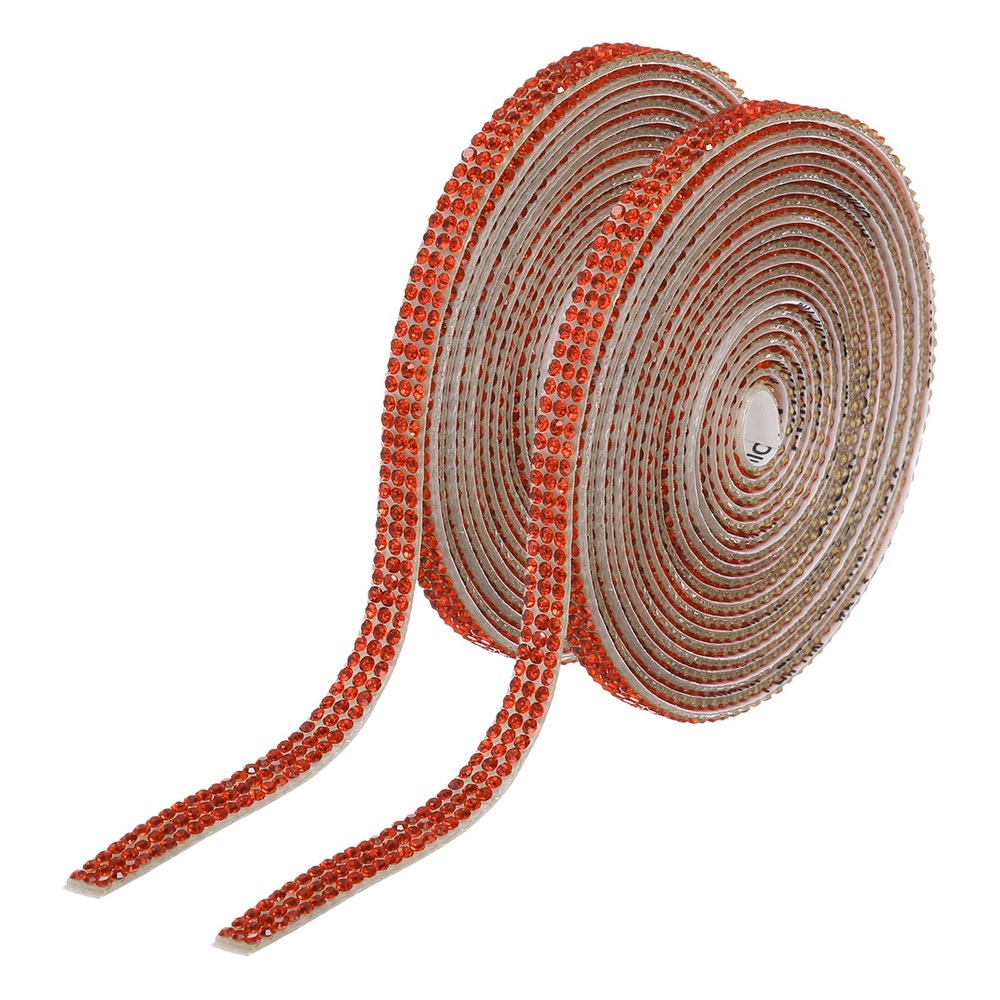 2Pcs Rhinestone Ribbon Orange Self Adhesive Rhinestone Strip 0.26″ x 3 Yard