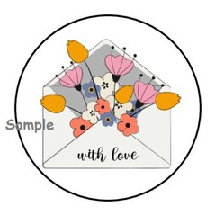 30 WITH LOVE FLORAL ENVELOPE SEALS LABELS STICKERS 1.5″ ROUND FLOWERS GIFTS