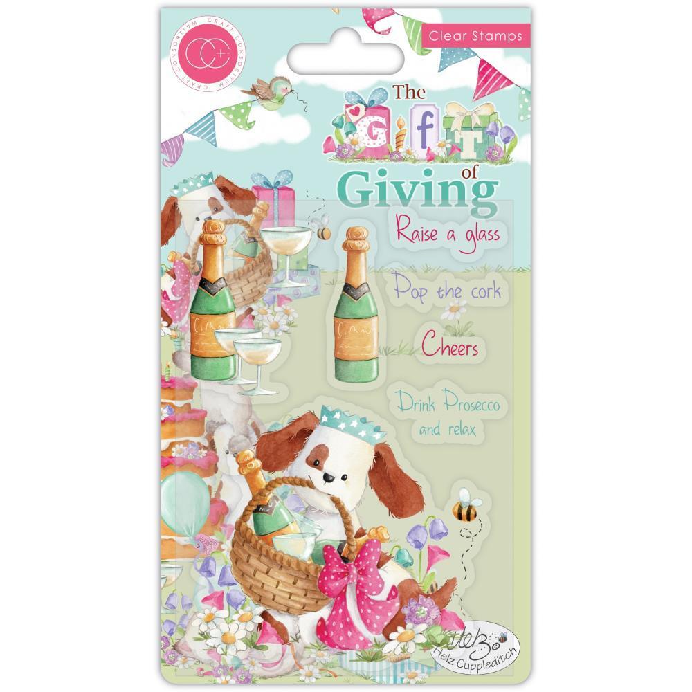 New Craft Consortium Clear rubber Stamp POP THE CORK CELEBRATE DOG free USA ship