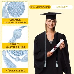 2026 Graduation Honor Cords 68 Inch Light Blue White Tassel Rope Bachelor Gown
