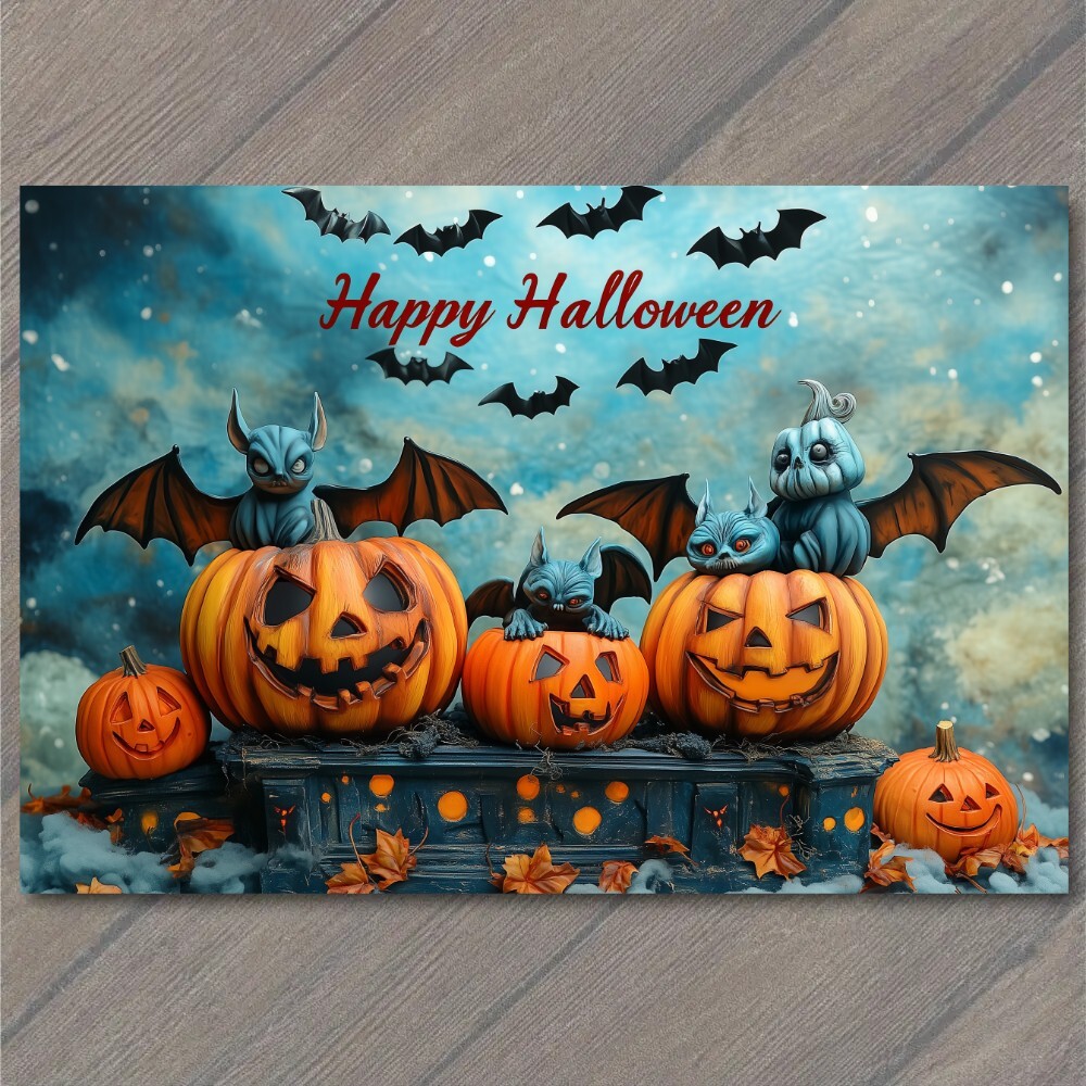STICKER Halloween Theme Jack-O-Lanterns Bats Autumn Leaves Happy Pumpkins