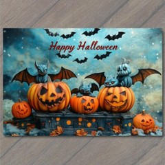 STICKER Halloween Theme Jack-O-Lanterns Bats Autumn Leaves Happy Pumpkins