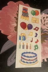 Vintage Creative Memories Bday Cake Music Notes Presents Sticker Strip 2×5 Inch