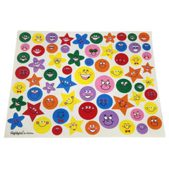 1 VINTAGE SHEET OF HIGHLIGHTS COLORFUL FUNNY FACES SMILE FACE + STARS STICKERS
