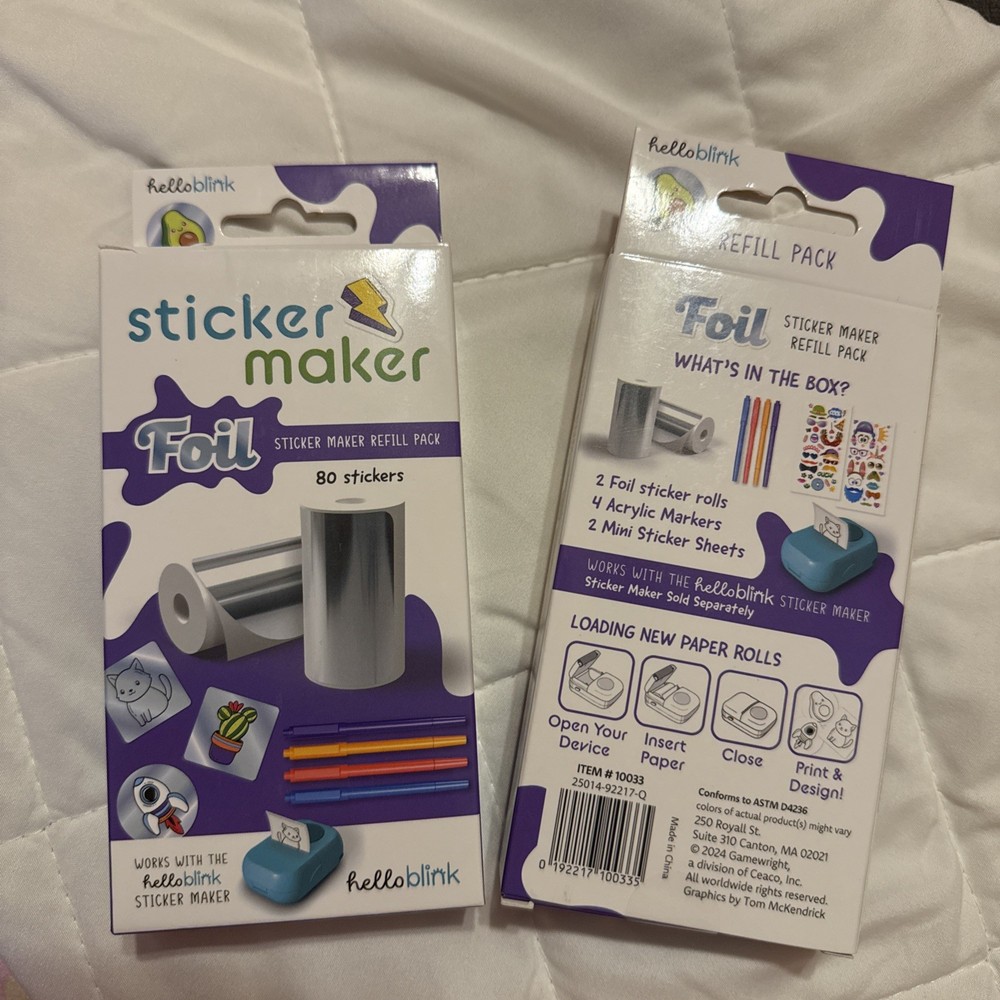 Hello Blink Foil Sticker Maker Refill Pack Lot of 2 (80 Count EACH) New Sealed