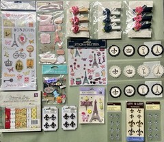 Large Lot PARIS Scrapbook Stickers, Paper Stack, Metal Brads & More! Jolee’s Etc