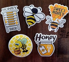 STICKERS x 5 Honey Bee Happy Apiculture Beehive Cartoon Large Sticker BEE1