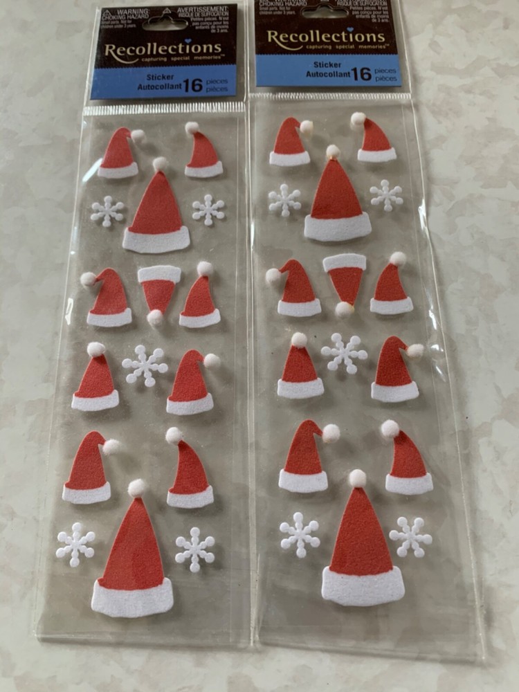 *2 PKGS* RECOLLECTIONS STICKERS FUZZY CHRISTMAS HATS FUZZY SANTA HAT STICKERS