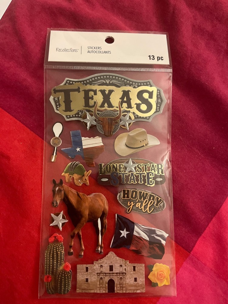 Texas Lone Star State Alamo Flag Cowboy Ranger Rose Horse Recollections Stickers