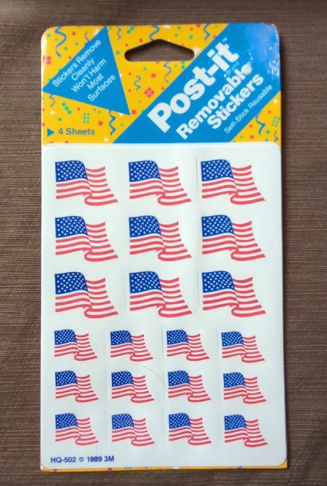 Vintage Post-It Removable Stickers American Flags 1989 4 Sheets HQ-502 3M NOS