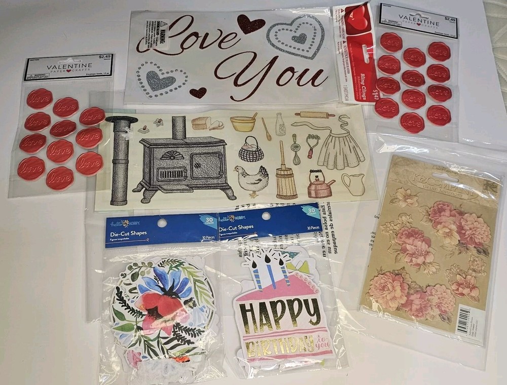 Lot of 7 Crafting Stickers for Scrapbooking and Die Cut Shapes Assorted Brands