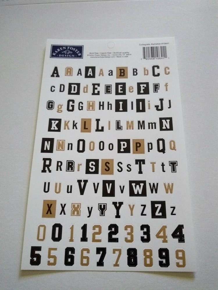 Scrapbooking Crafts KF Stickers Collegiate Alphabet Black Brown White Reverse