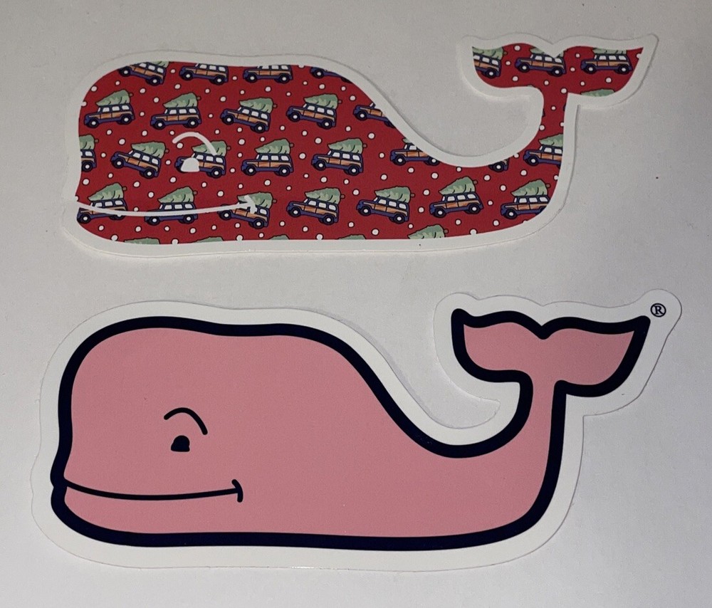 Authentic Vineyard Vines Christmas Whale Sticker & Pink Whale 4 1/2″ X 1 7/8″