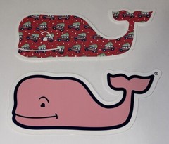 Authentic Vineyard Vines Christmas Whale Sticker & Pink Whale 4 1/2″ X 1 7/8″