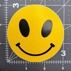 Yellow Smiley Face 3″ Decal, Alien Eyes, Black on Yellow – Crafts Sticker