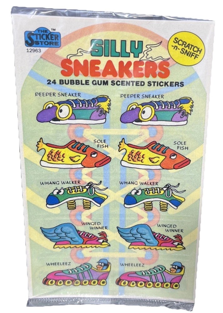 Vintage Scratch N Sniff Stickers BUBBLE GUM Scent Silly Sneakers Sticker Store
