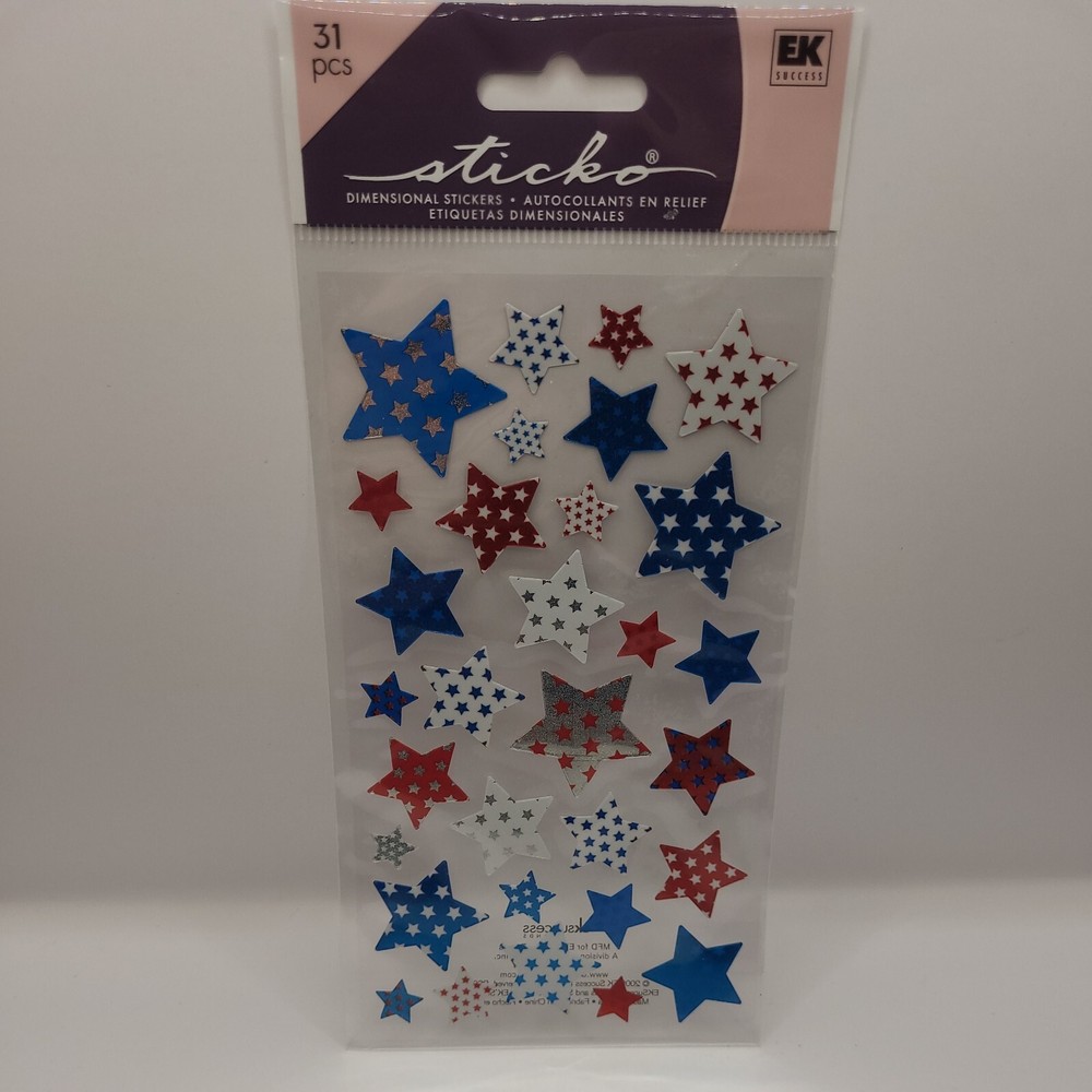 Scrapbooking Stickers Sticko Red White Blue Stars Patterns Repeats Patriotic