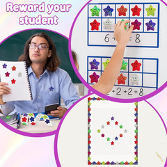 600Pcs Smile Face Star Stickers, 1 in 8 Colors of Teacher Supplies for Prizes, G