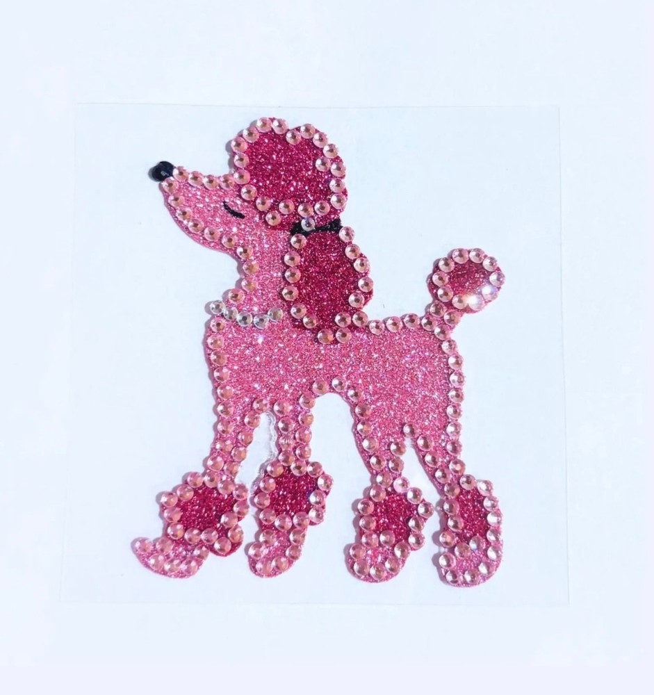 Pink Poodle Rhinestone & Glitter Adhesive Gem/Sticker, Retro 50s/60s design
