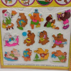 2 Pks Fluffy and Puffy Stick Ons Stickers Bears Three Dimensional Vtg NOS 80s