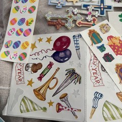 mrs. grossman’s stickers lot Easter Summertime Vtg Cross Happy New Year Hearts