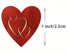 500 pcs Sticker Seals Roll Red Heart Theme «Mock Gold» Semi Gloss Self Adhesive
