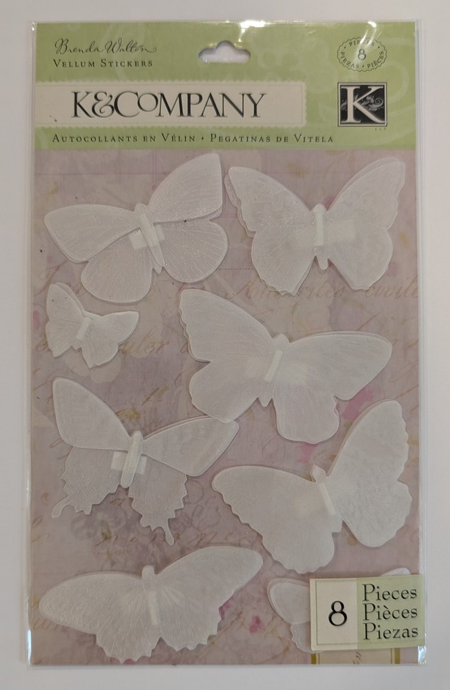 Brenda Walton Flora & Fauna White Butterfly Vellum Scrapbook Stickers K&Company