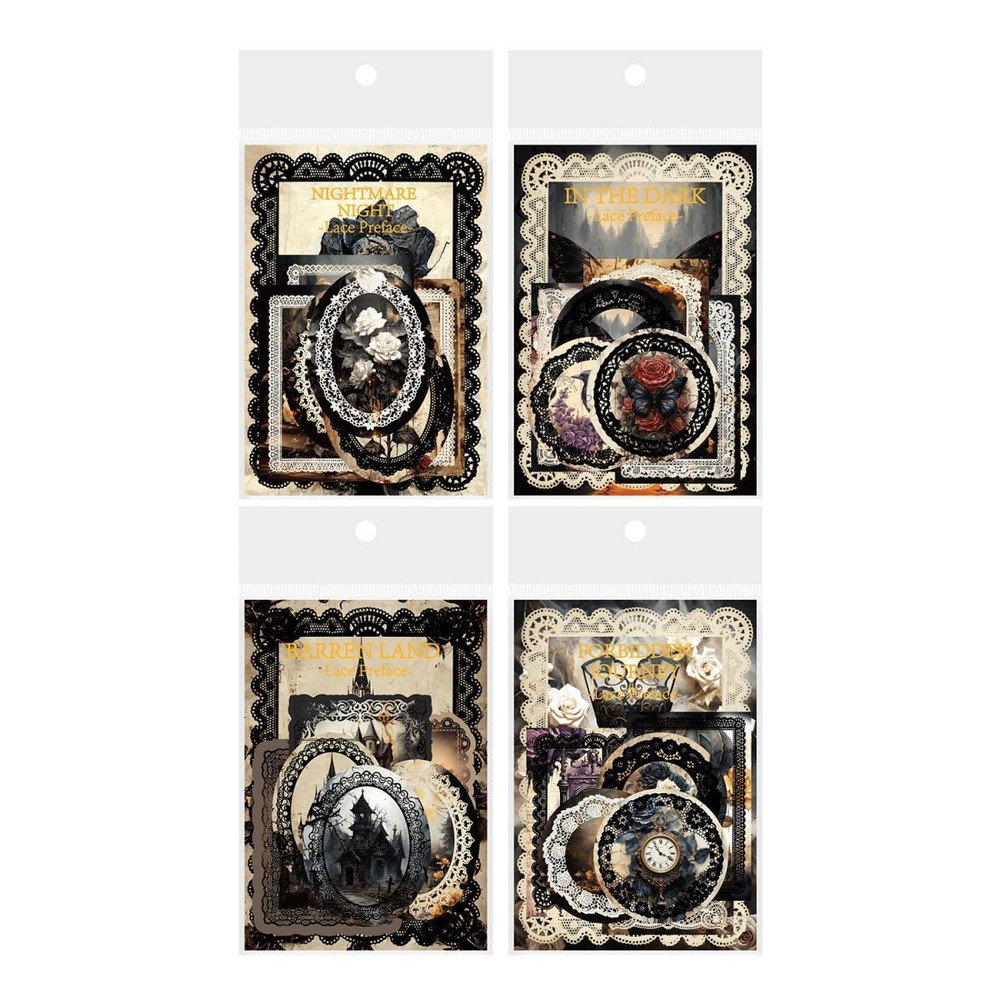 Gothic Dark Lace Paper Stickers 20Pcs Junk Journals Planner Decorative Collage