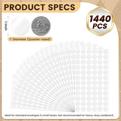 1440 Clear Circle Stickers, 1 Inch Strong Adhesive round Seals | Thin, Low-Profi