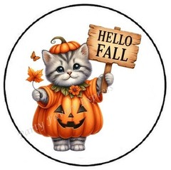 HELLO FALL CAT IN PUMPKIN COSTUME ENVELOPE SEALS LABELS STICKERS PARTY FAVORS