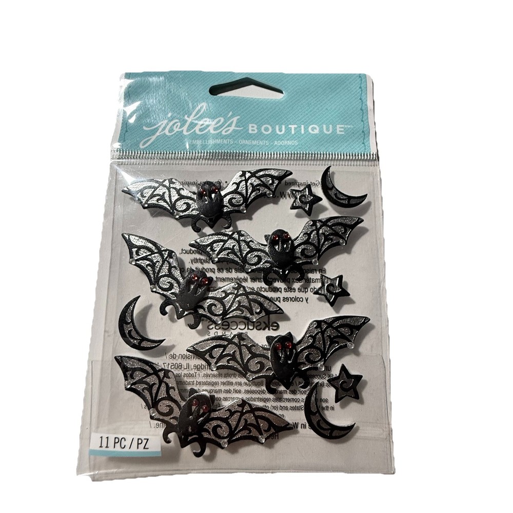 Jolee’S Boutique Black & Silver Bats Moons And Stars Stickers Red Gems Eyes