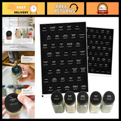 Round Black Spice Labels Stickers – Waterproof & Oil Resistant Pantry Labels – S