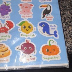 Cute Motivational Pun Animal & Insect Stickers Sheet, Multicolor, Food Theme