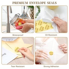 300 Pcs Embossed Gold Foil Stickers with Heart and Garland Pattern for Sealing