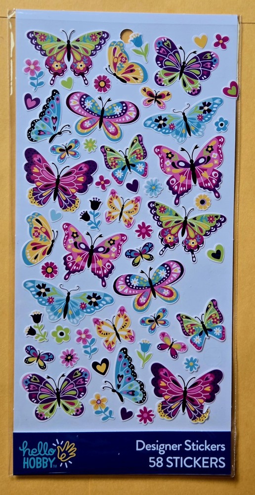 Themed/ Everyday Sticker Single Sheet / Butterflies/ 58 pieces/ Hello Hobby