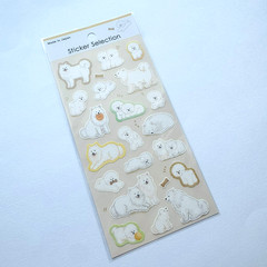 Kawaii White Dog Sticker Sheet Samoyed Poodle Bichon Frise Japan Made