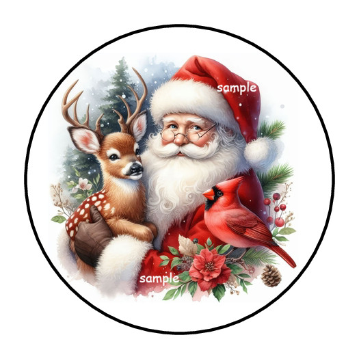 30 SANTA CHRISTMAS ENVELOPE SEALS LABELS STICKERS 1.5″ ROUND FAVORS CARDINAL