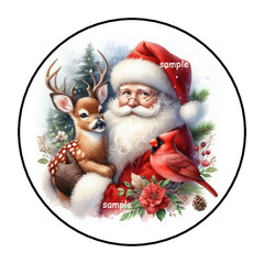 30 SANTA CHRISTMAS ENVELOPE SEALS LABELS STICKERS 1.5″ ROUND FAVORS CARDINAL