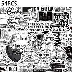 54PCS Black & White Book Stickers – INS Style Simple Painted Art with Text Graff
