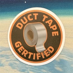 Duct Tape Theme Round Sticker Decal, Black Orange Funny Humor Laptop Bottle